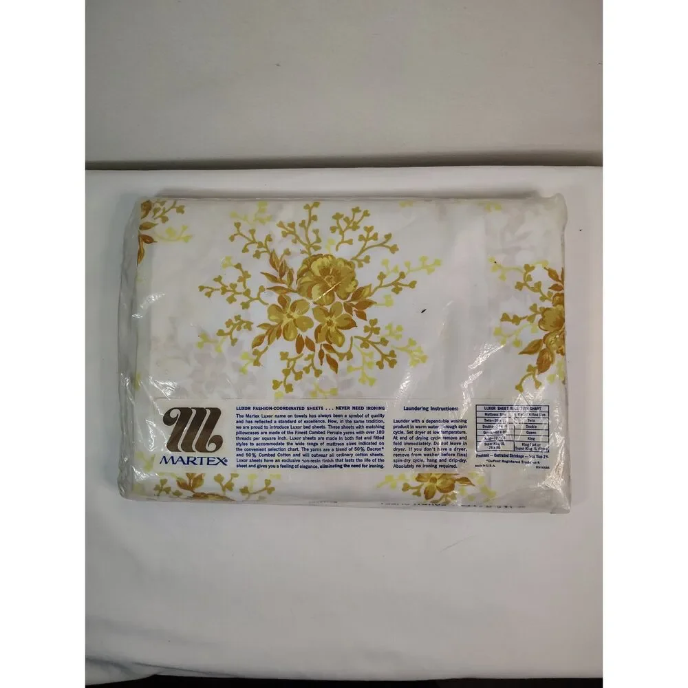 NOS Vintage Martex Luxor White Twin Fitted Sheet Floral Yellow NEW